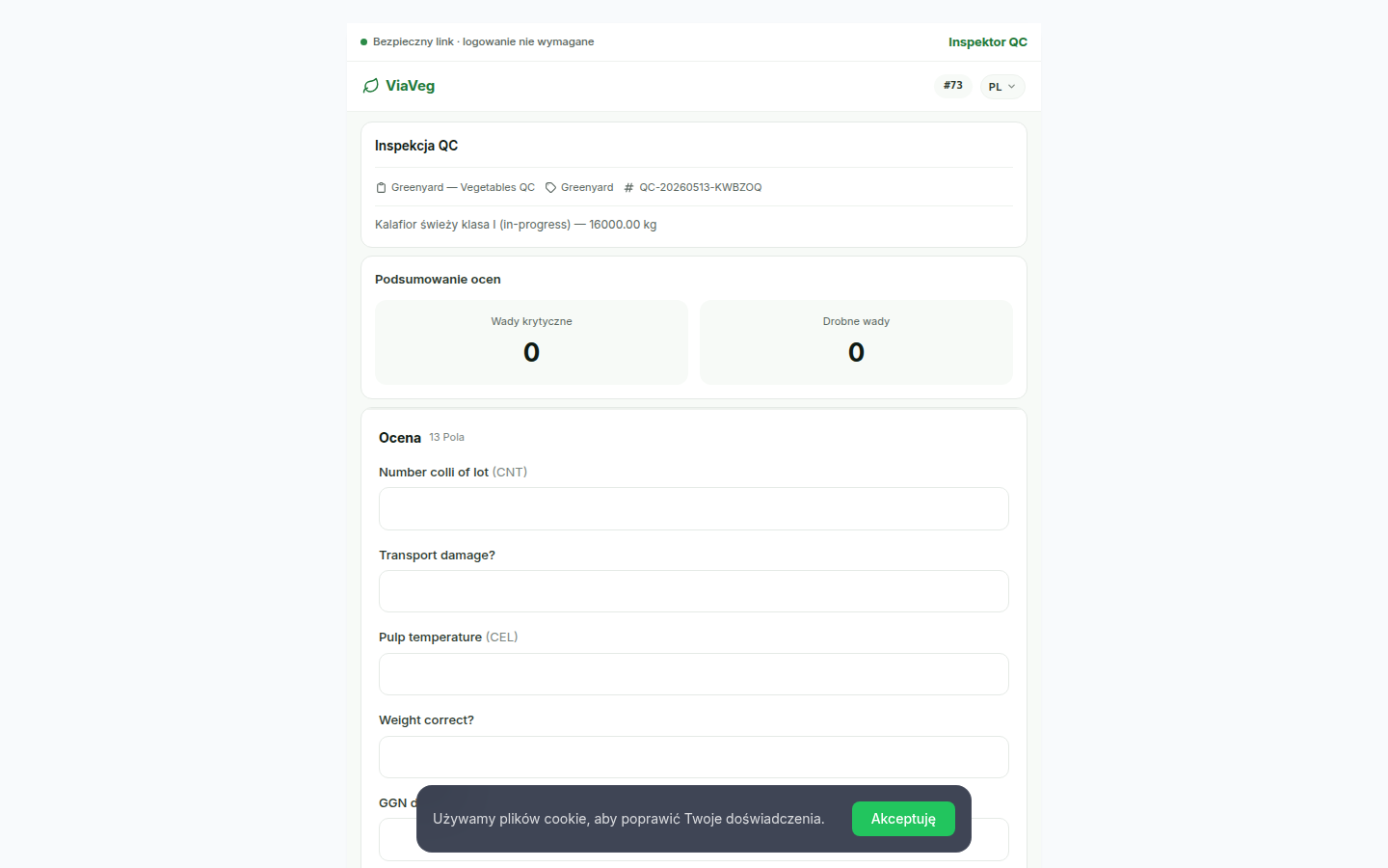 QC inspection form — placeholder